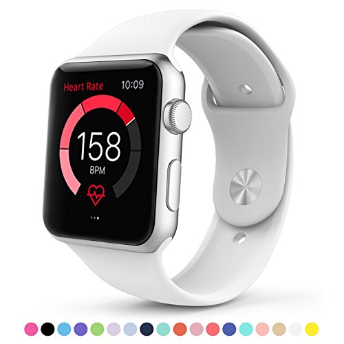 Teslasz Apple Watch Band,Soft Silicone Replacement Sport Wristbands Straps for Apple Watch(White 38 MM)