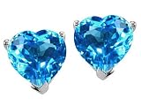 1.85 cts Genuine Heart Shape Blue Topaz Earring Studs - 14kt White or Yellow Gold