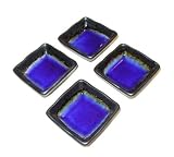 Set of Four Cobalt Blue Kosui Japanese Soy Sauce Dipping Bowls 2 3/4 Inch Square