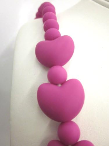 Chewable Teething Necklace for Teething Babies or Nursing Moms. Strand of 9mm Hot Pink Beads with Heart Shaped Beads Alternating with Round Beads in Center. Soft Silicone Food Safe Beads. BPA Free Non Toxic. Gift Box Included for Easy Gift Giving