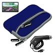 Skque Blue Glove Series Carrying Case + Clear Screen Protector + Car Charger for Garmin Nuvi 1450 1450LMT