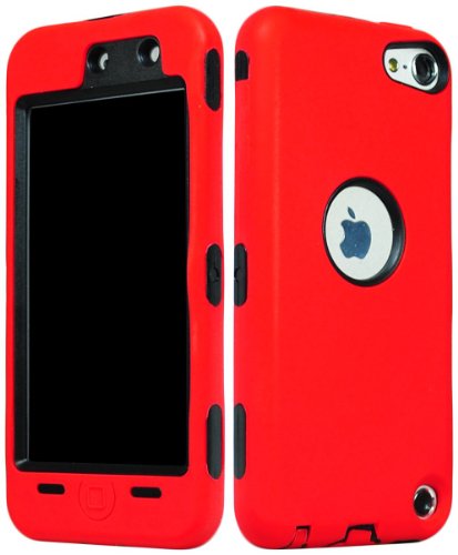 BasTexWireless Bastex Hybrid Armor Case for Apple iPod Touch 5, 5th Generation - Red Silicone Skin / Black Hard [Compatible with iPod Touch 6]