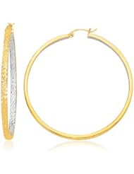 Two-Tone Yellow and White Gold Large Patterned Hoop Earrings