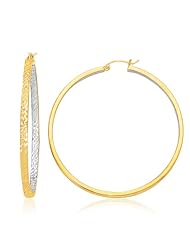 Two-Tone Yellow and White Gold Large Patterned Hoop Earrings