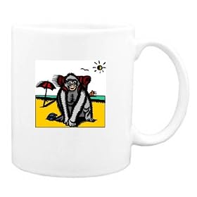 Mug with playing, gorilla, beach, carrying, towel by Beach Towels