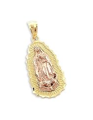 14k Yellow and Rose Gold Virgin Mary Charm Pendant New
