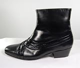 Mens Cuban Heel Black Leather Side Zip Boots
