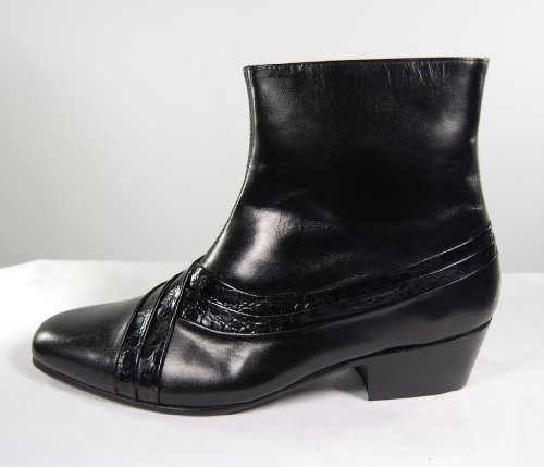 Mens Cuban Heel Black Leather Side Zip Boots