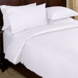 Stripes WHITE 300 Thread Count Olympic Queen size Sheet Set 100 % Egyptian Cotton 4pc Bed Sheet set (Deep Pocket) By sheetsnthings