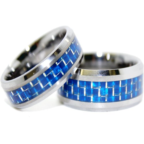 Blue Chip Unlimited - Matching Tungsten Blue Carbon Fiber Rings 10mm for Him 8mm for Her His & Hers Ring Set Wedding Bands Engagement Rings (Available in Whole & Half Sizes) Blue Chip Unlimited - Matching Tungsten Blue Carbon Fiber Rings 10mm for Him 8mm for Her His & Hers Ring Set Wedding Bands Engagement Rings (Available in Whole & Half Sizes)