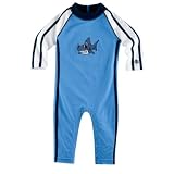 Coolibar UPF 50+ Boy's Speed Racer Swim Romper - Sun Protection (3 - 6M - Surf Blue)