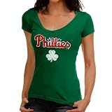 MLB Majestic Threads Philadelphia Phillies Ladies St. Patrick's Day Soft Hand V-Neck T-Shirt - Green (Small)