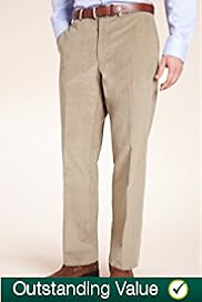 Pure Cotton Flat Front Corduroy Straight Leg Trousers