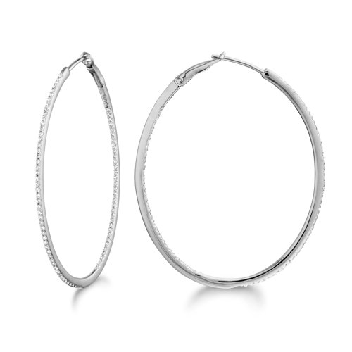 Micro Prong Set 14KT White Gold Diamond .45 CT Oval Hoop Earring