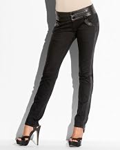 Leatherette Trim Tuxedo Jean - PETITE