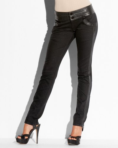 bebe Leatherette Trim Tuxedo Jean - PETITE product image