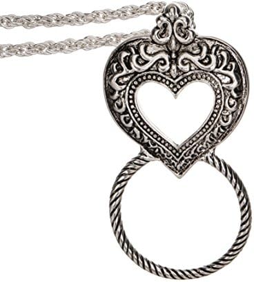 Elegant Etched Silver-tone Heart Lanyard Black Relief Background