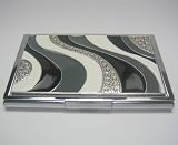Black Crystal Wave Business Card Case : ID Wallet Holder