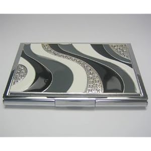 Black Crystal Wave Business Card Case : ID Wallet Holder