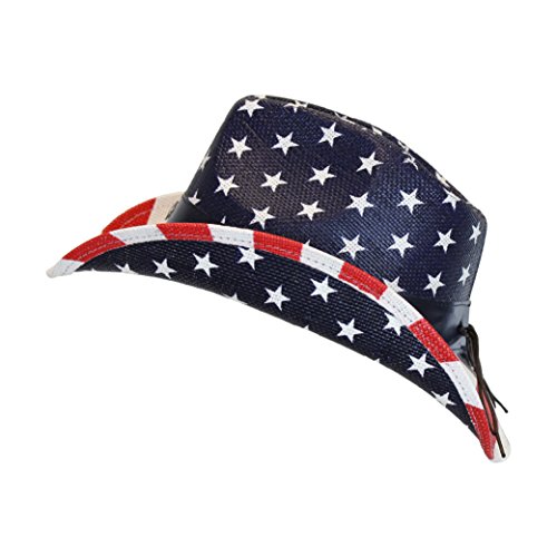 USA American Flag Straw Cowboy Hat w/ Shapeable Brim, Red, White, Navy