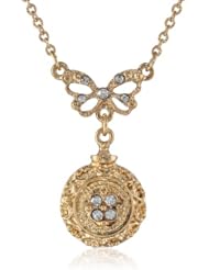 Downton Abbey "Gilded Age Carded" Gold-Tone Petite Edwardian Bow and Round Pendant Necklace, 16"