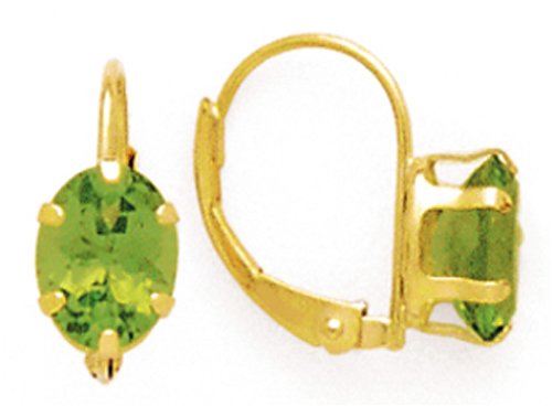 14K OVAL PERIDOT LEVERBACK EARRINGS 8X6MM