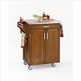 Home Styles Furniture Cottage Oak Wood Cart with Stainless Steel Top