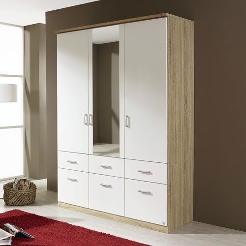 Drehtürenkleiderschrank in Alpinweiß / Korpus Eiche Sonoma, Maße: B/H/T ca. 136/199/56