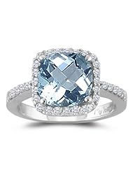 0.22 Cts Diamond & 0.55 Cts Aquamarine Ring in 18K White Gold