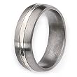 Sterling Silver Center Brushed and Polished Titanium Ring (7.0 mm) With Wood Box - Sizes 8-12