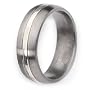 Chisel Sterling Silver Center Brushed and Polished Titanium Ring (7.0 mm) With Ring Box - Size 8.0