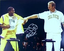 Larry Bird Magic Johnson Signed Celtics 16x20