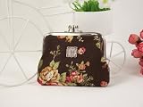 Beautiful Anna Sui Vintage Floral Victorian Style Double Pockets Coin Purse Mini Bag Wallet Wedding Birthday Holiday Gift Brown