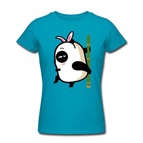 Womes The Lovely Panda Dance Turquoise Designed T-shirt Small