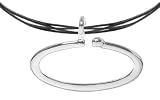 Sterling Silver Large Oval Scroll Open Pendant W/ Quadruple Black Cord 16+2in
