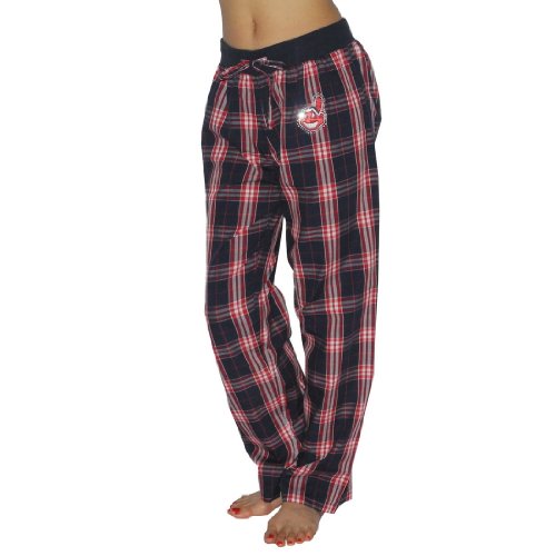 Womens MLB Cleveland Indians Plaid Finest Sleepwear / Pajama Pants - Royal Blue & Red (Size: M)