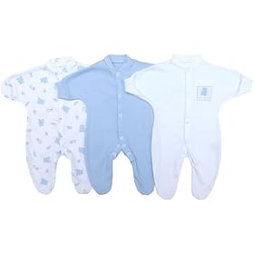 Premature Early Baby Clothes Pack of 3 Sleepsuits / Babygros 0-1.5lb,3.5lb,5.5lb,7.5lb Blue