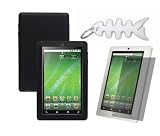 Black Silicone Skin Cover + LCD Screen Protector + Fishbone Style Keychain for Creative ZiiO 8GB 16 GB 7-Inch Android 2.1 Wireless Entertainment Tablet