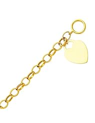 14K Yellow Gold Heart Fashion Link Bracelet with Lobster Claw Clasp - 7.5" Inches