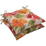 Pillow Perfect Indoor/Outdoor Primro Tufted Seat Cushion, Orange, Set of 2