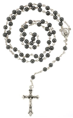 HEMATITE LINK ROSARY - 28'' NECKLACE - 19'' LENGTH - 6MM BEAD