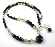 Peridot Swarovski Crystal Birthstones and Onyx with Sterling Silver