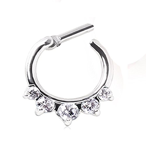 1 - Gemmed CZ Princess Septum Clicker 316L Surgical Stainless Steel Rings F62