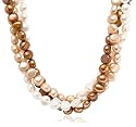 3 Row White, Bronze & Champagne Dyed Freshwater Cultured Pearl Necklace, 19"