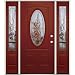 Legacy Doors Trier 3/4 Oval Patina Prepainted Burgundy Steel Door with 2 12 In. Sidelites Left Hand Swing TR7401-12SL-P-SBR-LH