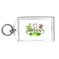 Keychain with tree, bumping, brontosaurus, fighting, leaves, dinosaurs