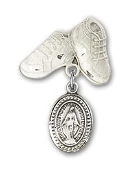 Sterling Silver Baby Badge with Miraculous Charm and Baby Boots Pin