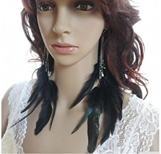 Long Feather Earrings for Women Chic Chains Beads Feather Earrings for Women
