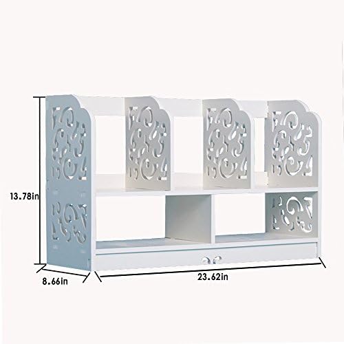 VICTER White Openwork Freestanding Book Shelf / Desk Top Organization Caddy / Stationary Storage (23.62*8.66*13.78)