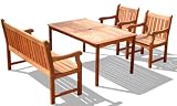 VIFAH V98SET5 English Garden 4-Piece Dining Set, Natural Wood Finish, 59 by 31.5 by 29-Inch